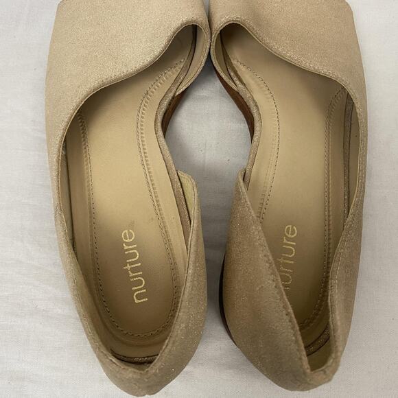 Nurture Shoes Womens 8 Gold Metallic Leather D'Orsay Peep Toe Flats PEYT Glam - Picture 7 of 14